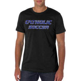 Blue on Black Catholic Soccer tee shirt